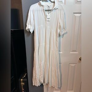 NWT a loves a White Button Point Collar Tiered Waistless Midi Shirt Dress XS